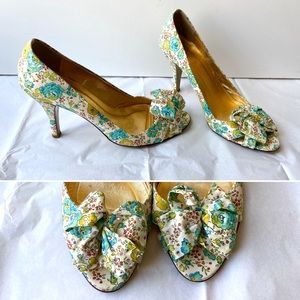 🌸 J. Crew Collection Floral Print Peep Toe Heels